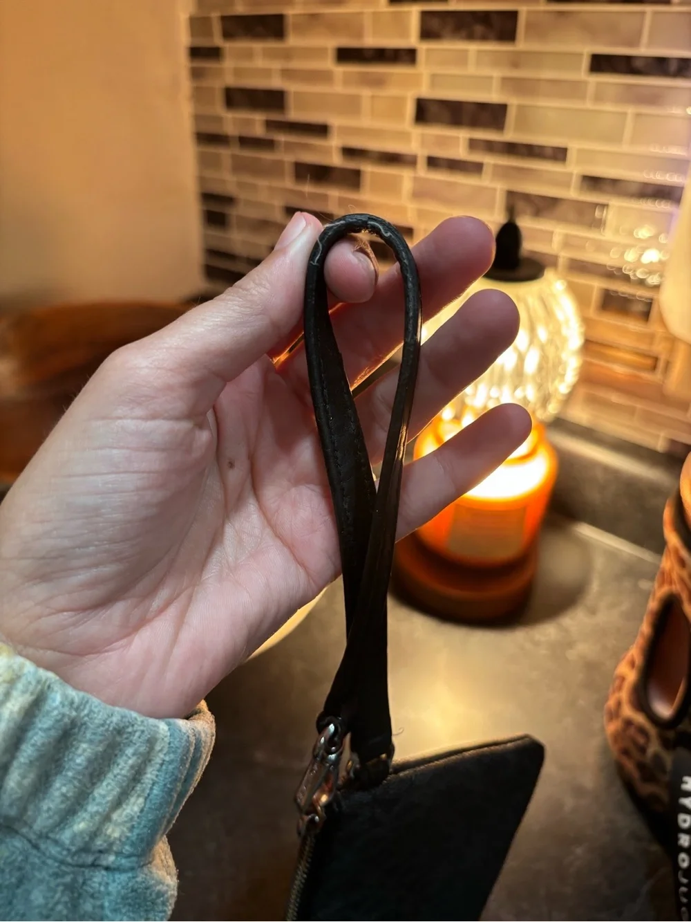 Michael Kors Black Leather Zip Wristlet Card Holder